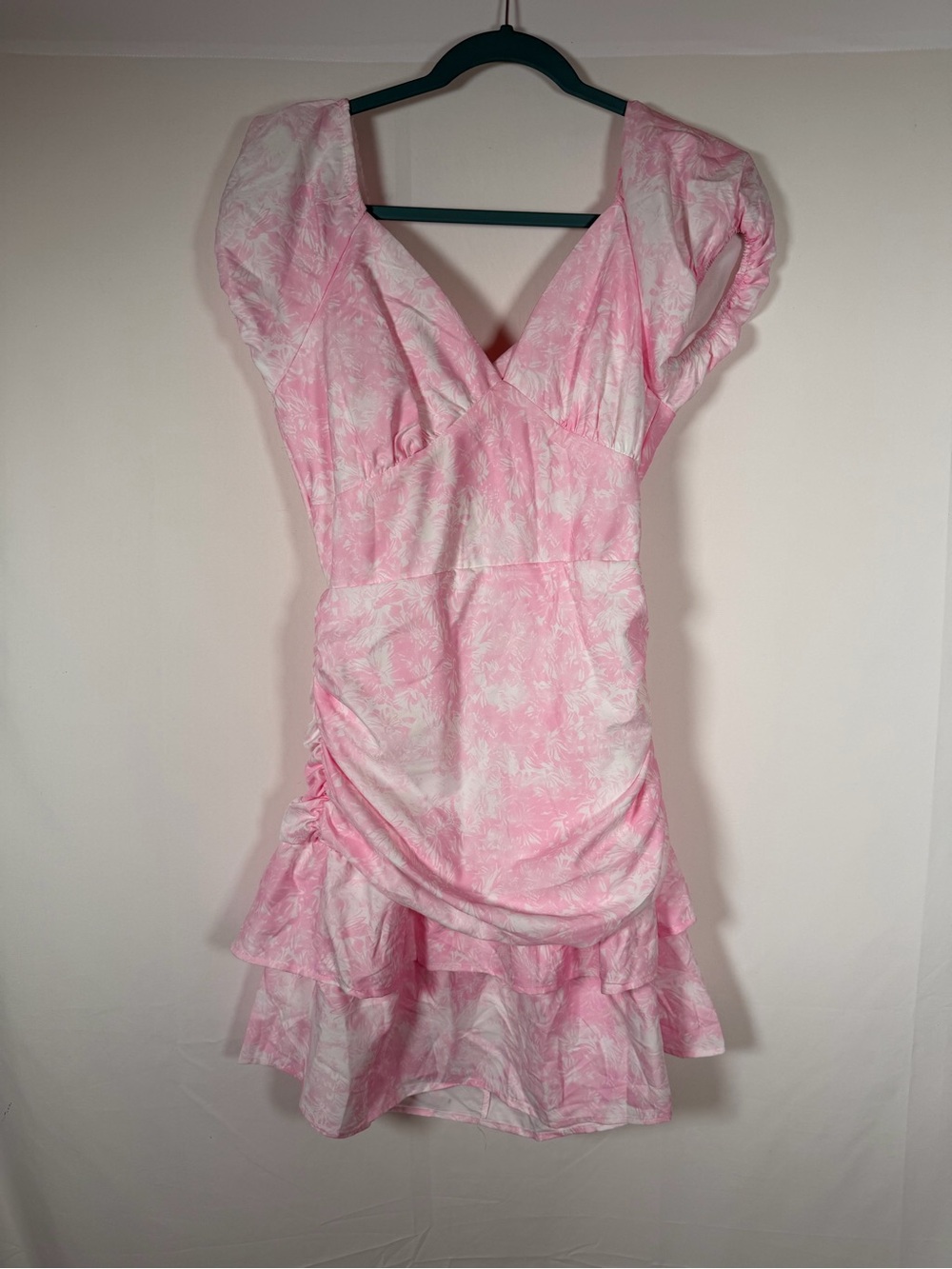 Fairy Romantic Feminine Babydoll Pink Floral Puff Sleeve Ruffle Tiered Dress